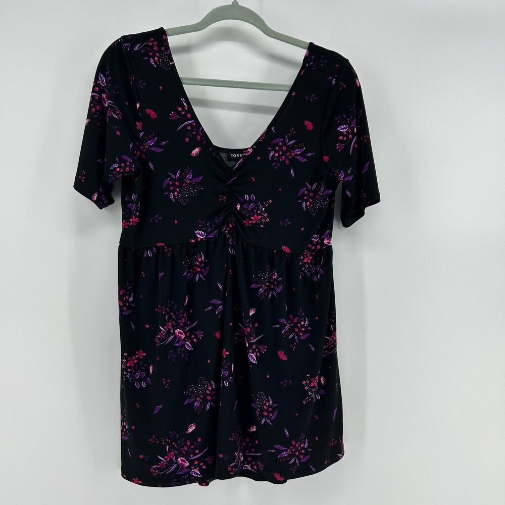 Torrid Floral Babydoll Blouse Women's 00 10 Black Short Sleeve Flowy Whimisgoth